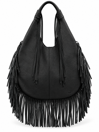 Zarza Black Fringe Leather Hobo Bag
