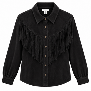 Suede Fringe Short With Western Yoke And Snap Button-Front