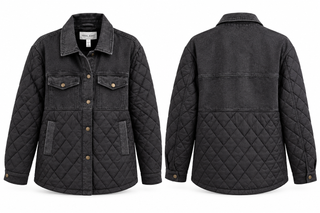 Quilted and Denim Mix Fabric Barn Jacket With Snap Front