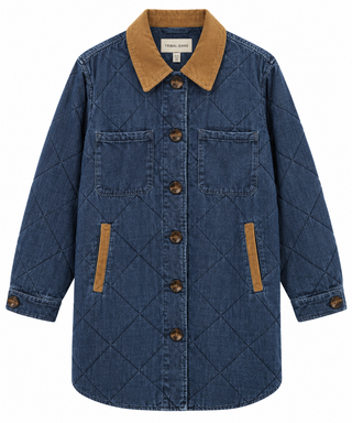 Quilted Denim Suede Trim Button-Front Jacket