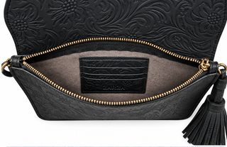 Zarza Leather Floral Embossed Clutch