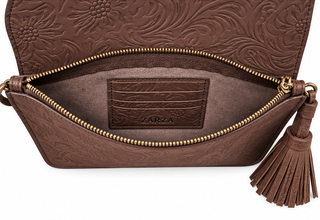 Zarza Leather Floral Embossed Clutch