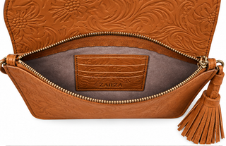 Zarza Leather Floral Embossed Clutch